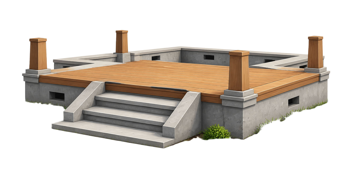 Animated illustration of a house foundation and porch