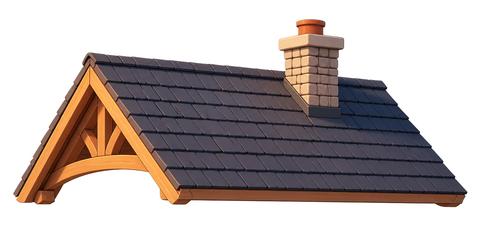 Animated illustration of a shingled house roof